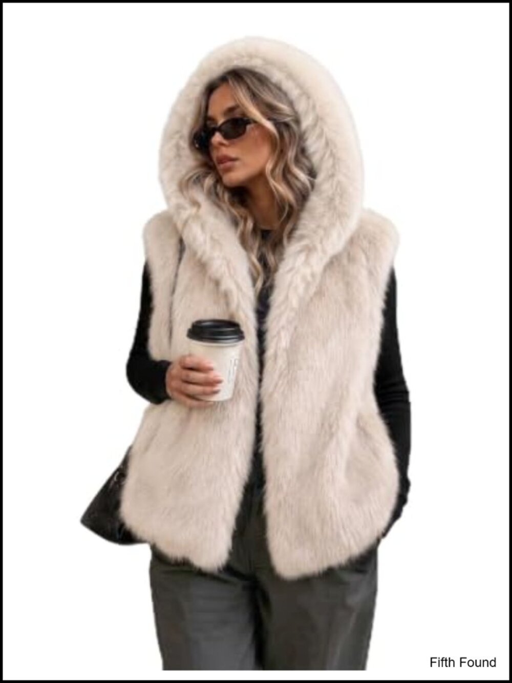 Cropped Faux Fur Vest with Hood Sleeveless Fluffy Winter Womens